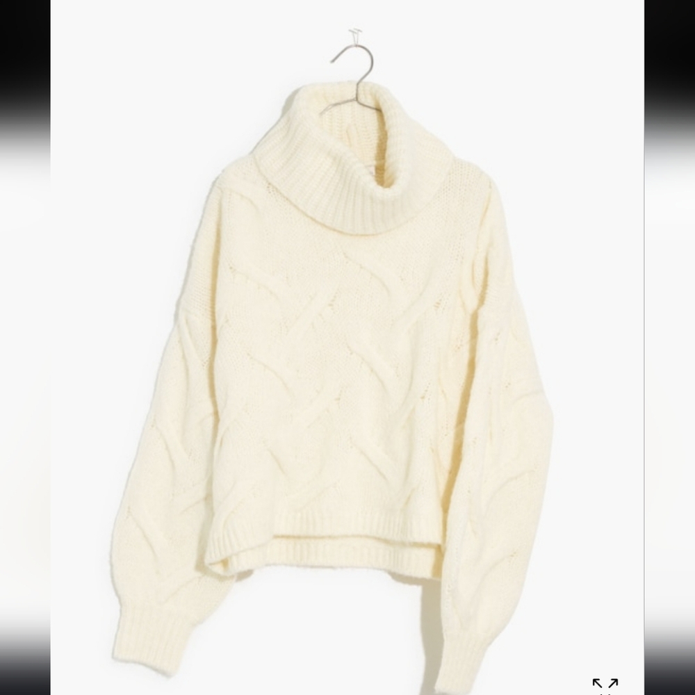 Madewell Cream Cable Knit Turtleneck Sweater